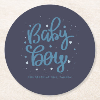 Baby Boy Blue Baby Shower Runder Pappuntersetzer