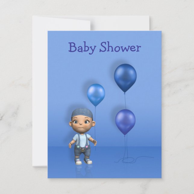 Baby Boy & Blue Balloons - Einladung zur Baby Dusc (Vorderseite)