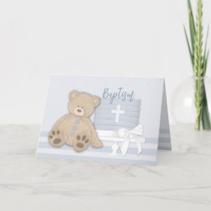 Baby Boy Blue Baptisc Teddy Bear Karte