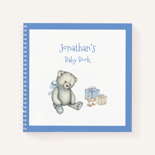 Baby Boy Blue Bear Keepake Personalisiert Baby Boo Notizbuch (Vorderseite)