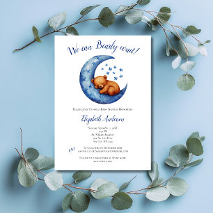 Baby Boy Blue Bear Mondbär Kaum warten Baby-Party Einladung