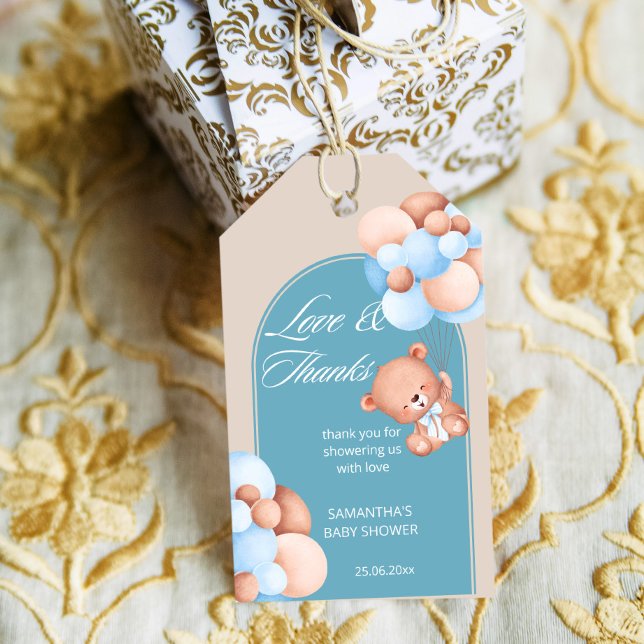 Baby Boy Blue beige Ballons Babydusche Danke Geschenkanhänger (Von Creator hochgeladen)