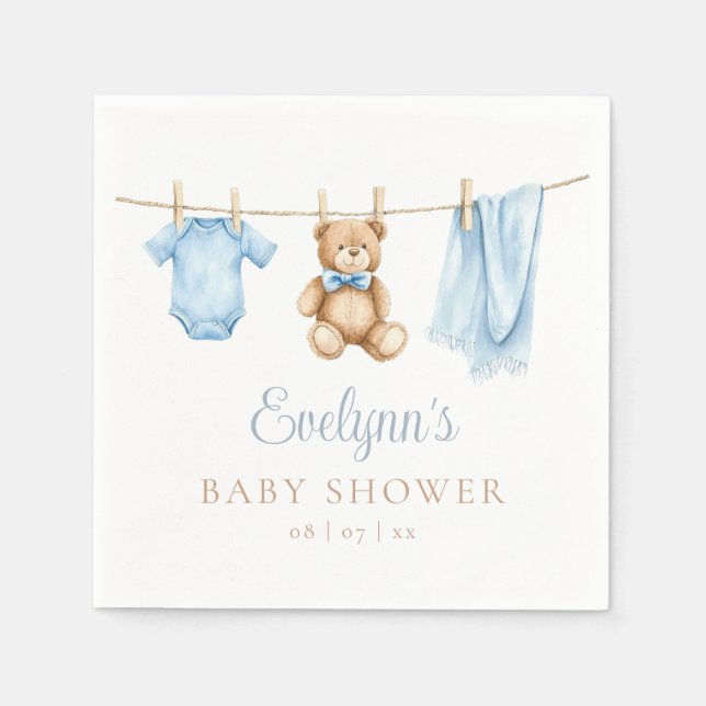 Baby Boy Blue Clothesline Baby Dusche Serviette (Vorderseite)