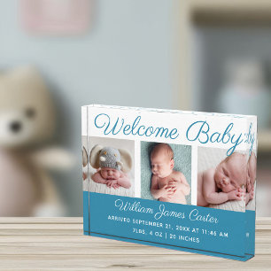 Baby Boy Blue Collage Niedlich Cursive Script Fotoblock