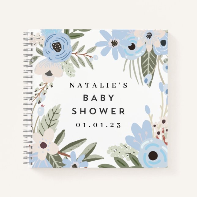 Baby Boy Blue Floral Baby Showbook Notizbuch (Vorderseite)