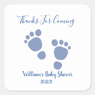 Baby Boy Blue Footprint Baby Dusche Quadratischer Aufkleber