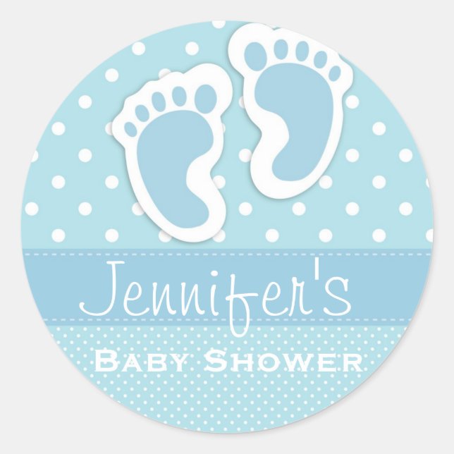 Baby Boy Blue Footprint Polka Dot Shower Stickers (Vorderseite)