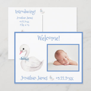 Baby Boy Blue Foto Typografy Name Birth Stats Ankündigungspostkarte