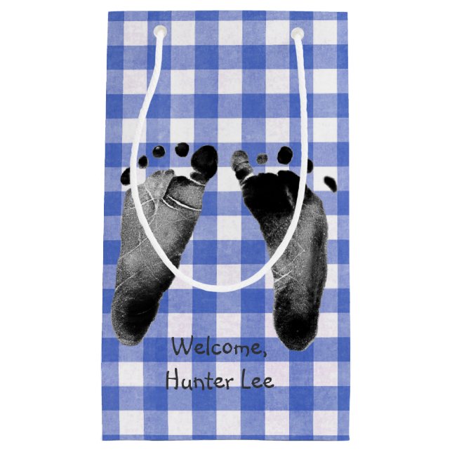 Baby Boy Blue Gingham Kleine Geschenktüte (Vorderseite)