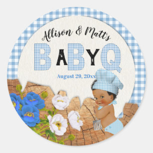 Baby Boy Blue Gingham Wood Floral Baby Q GRILLEN C Runder Aufkleber