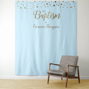 Baby boy Blue Gold Confetti Taufe Hintergrund Wandteppich