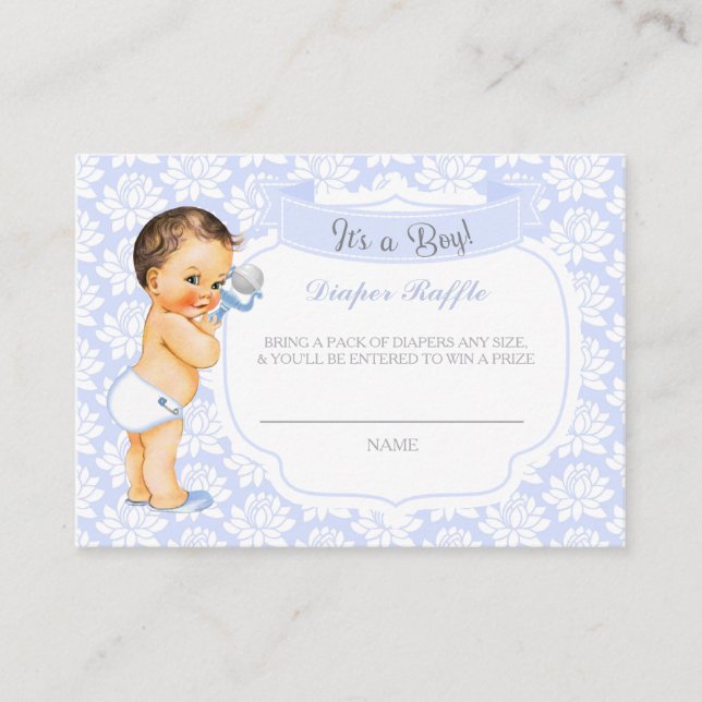Baby Boy Blue Gray Diaper Raffle Ticket Begleitkarte (Vorderseite)