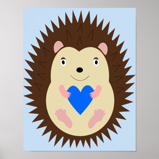 Baby Boy Blue Heart Igel Kinderzimmer Poster (Vorne)