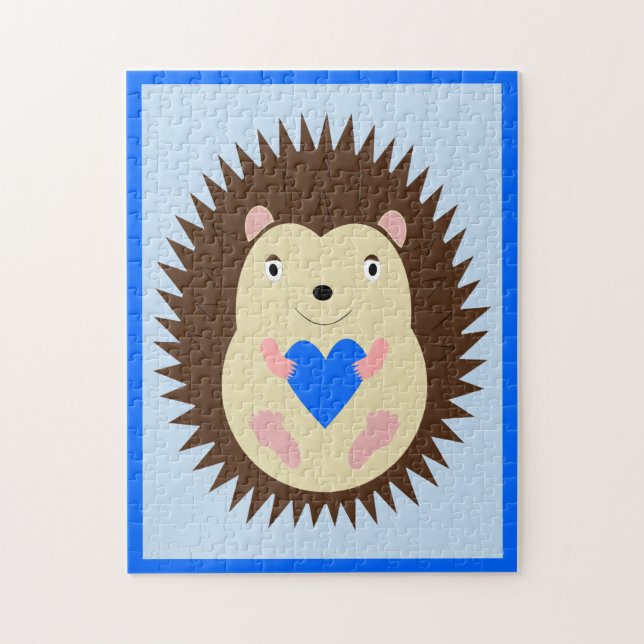 Baby Boy Blue Heart Igel Puzzle (Vertikal)