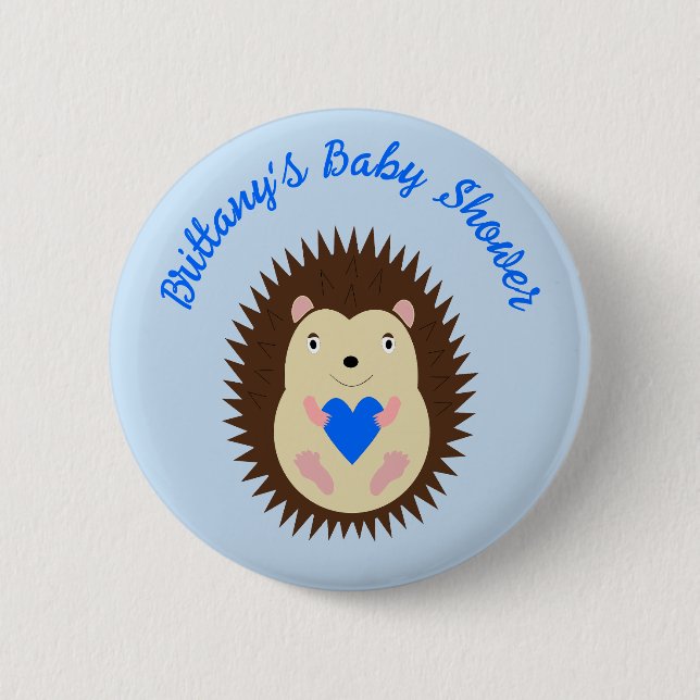 Baby Boy Blue Herz Igel Baby-Party Button (Vorderseite)