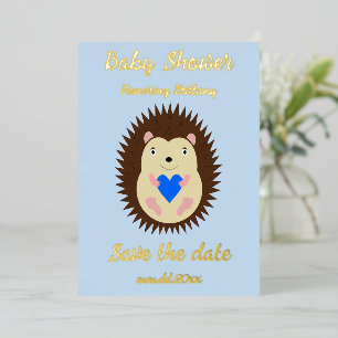 Baby Boy Blue Herz Igel Baby-Party Folien Feiertagskarte