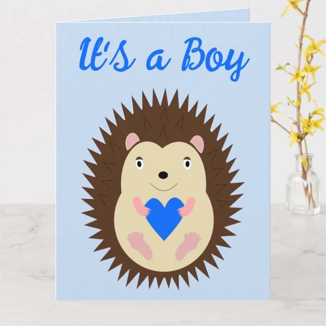 Baby Boy Blue Herz Igel Benutzerdefiniert Karte (Gelbe Blume)