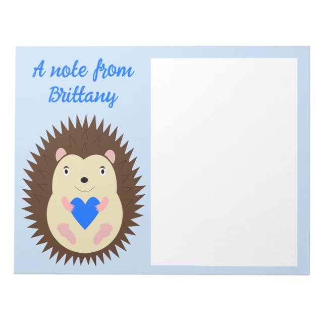 Baby Boy Blue Herz Igel Benutzerdefiniert Notizblock (Vorderseite)