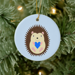 Baby Boy Blue Herz Igel Benutzerdefinierter Name Keramik Ornament