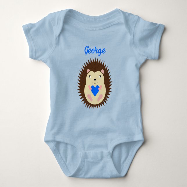 Baby Boy Blue Herz Igel Benutzerdefinierter Name Strampler (Vorderseite)