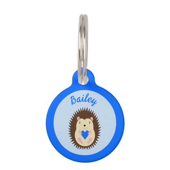Baby Boy Blue Herz Igel Custom Haustiermarke (Vorderseite)