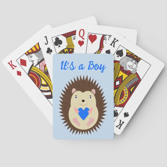 Baby Boy Blue Herz Igel Custom Spielkarten (Rückseite)