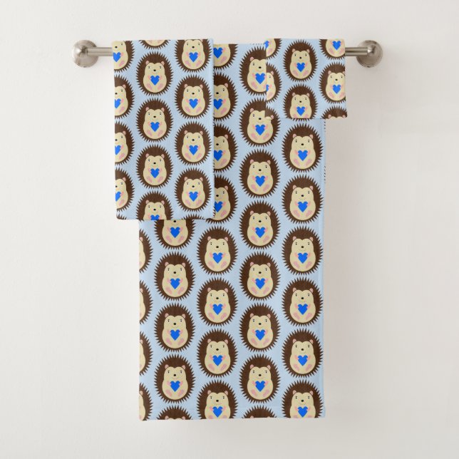 Baby Boy Blue Herz Igel Gemustert Badhandtuch Set (Insitu)