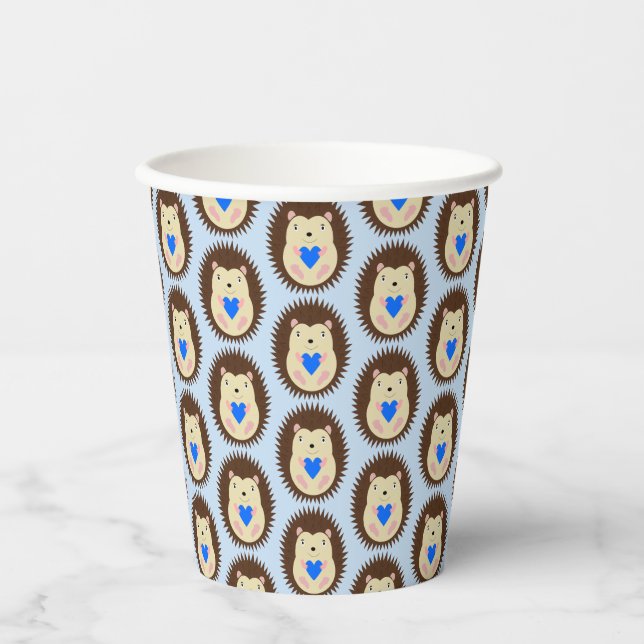 Baby Boy Blue Herz Igel Gemustert Pappbecher (Vorderseite)