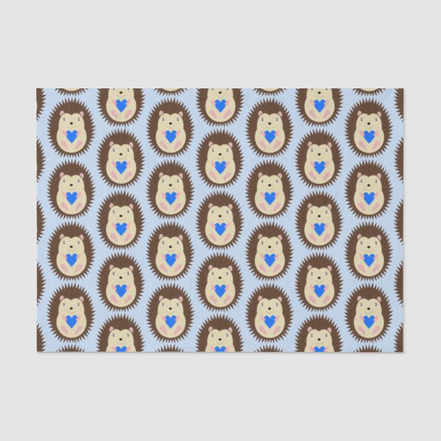 Baby Boy Blue Herz Igel Gemustert Seidenpapier (Vorderseite)
