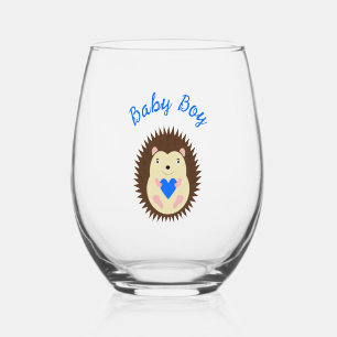 Baby Boy Blue Herz Igel individuell Weinglas Ohne Stiel