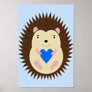 Baby Boy Blue Herz Igel Kinderzimmer Poster