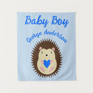 Baby Boy Blue Herz Igel Maßgeschneidert Wandteppich