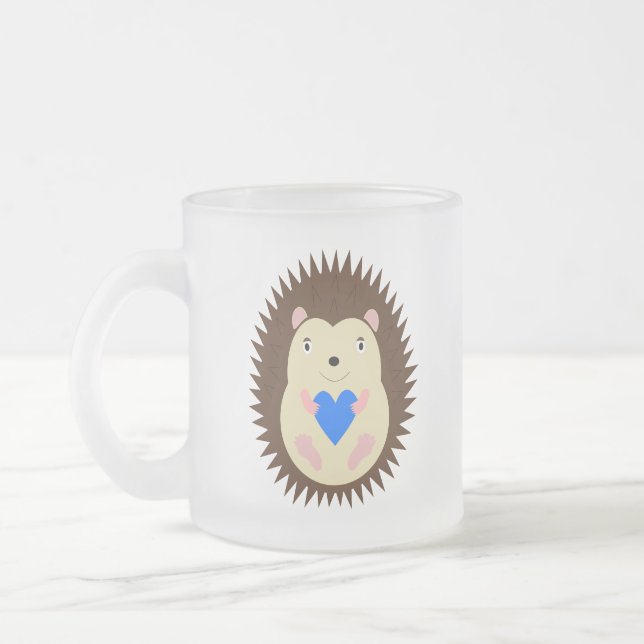 Baby Boy Blue Herz Igel Mattglastasse (Links)
