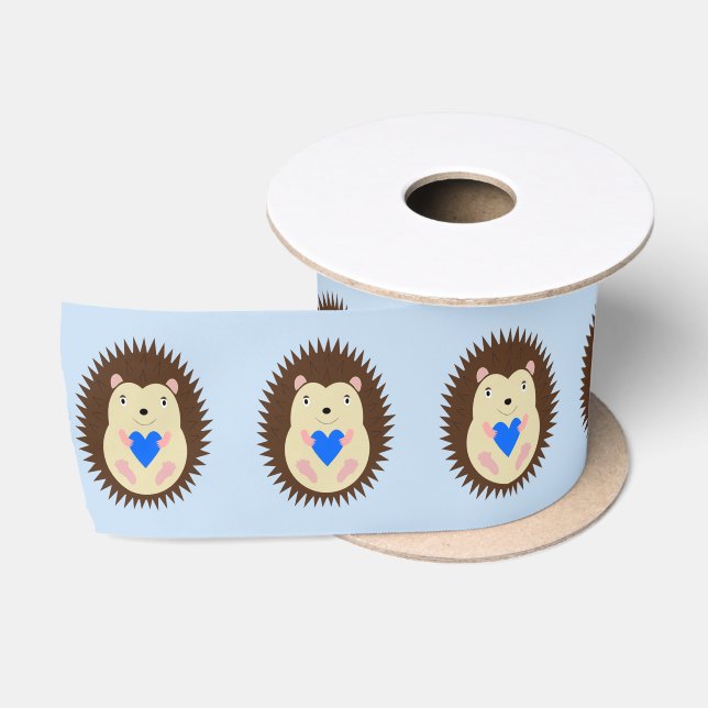 Baby Boy Blue Herz Igel Muster Satinband (Spule)