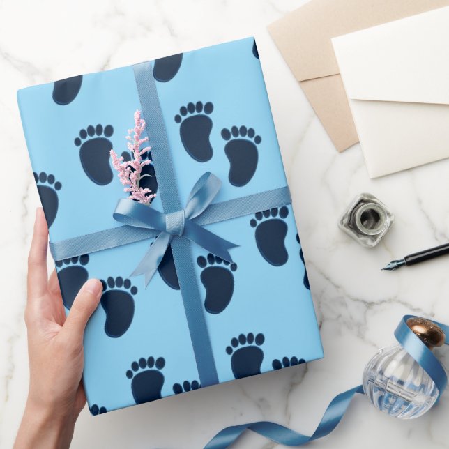 Baby Boy Blue Imitats Stickerei Print Pattern Geschenkpapier (Schenken)