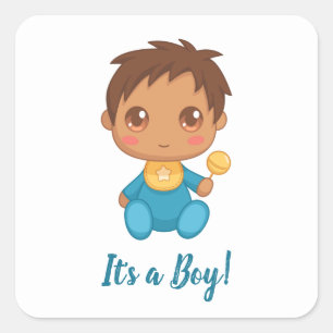 Baby Boy Blue Jumpsuit Custom Text Quadratischer Aufkleber