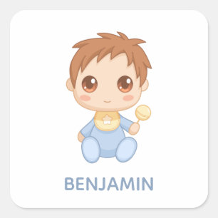 Baby Boy Blue Jumpsuit Individuelle Name Quadratischer Aufkleber