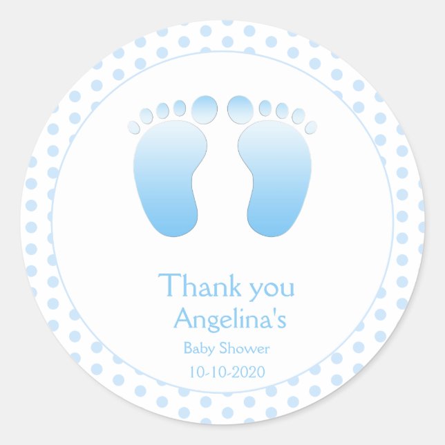 Baby Boy Blue Polka Dot Danke Babydusche Runder Aufkleber (Vorderseite)