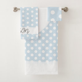 Baby Boy Blue Polka Dot Muster Monogramm Name Badhandtuch Set
