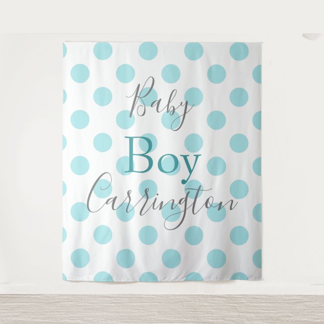 Baby Boy Blue Punkt Script Baby Dusche Wandteppich (Vorderseite)