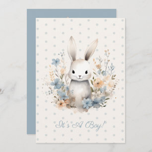 Baby Boy Blue Rabbit und Blume Babydusche Einladung