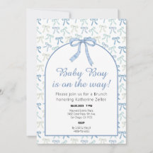 Baby Boy Blue Ribbon Bow Babydusche Einladung