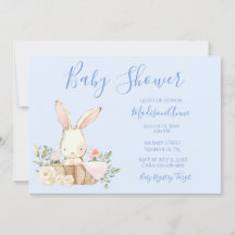 Baby Boy Blue Script Niedlich Bunny Baby Einladung