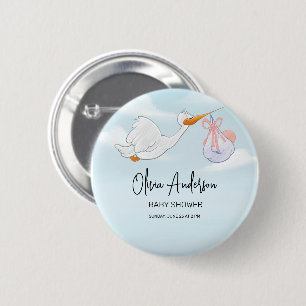 Baby Boy Blue Storch Boho Babyparty-Einladung Button