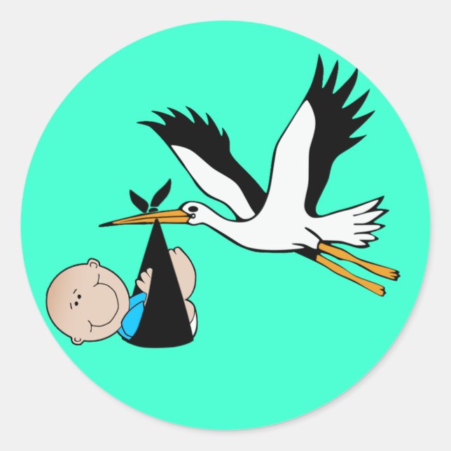Baby Boy Blue & Stork Runder Aufkleber (Vorderseite)