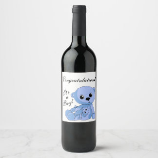 Baby Boy Blue Teddy Bear Flasche Etikett personali
