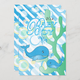 Baby Boy Blue Whale Baby Dusche Einladung