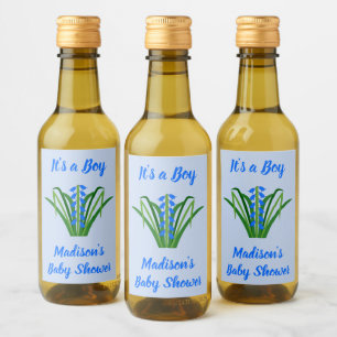 Baby Boy Bluebell Blumen Frühling Baby Shower Weinetikett