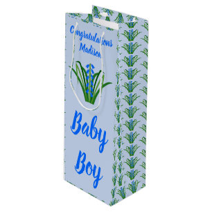 Baby Boy Bluebell Blumen Frühling Benutzerdefinier Geschenktüte Für Weinflaschen