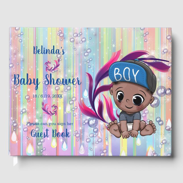 Baby Boy Bubbles & Unicorns Gästebuch (Vorderseite)